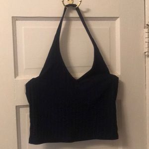 Navy ribbed crop halter top